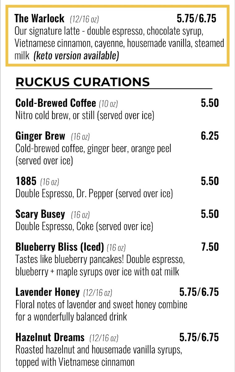 Civil Pour Coffee + Beer Menu - Image 1